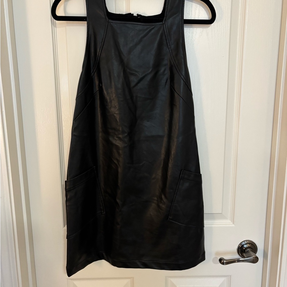 Maeve Black Faux Leather Pocket Mini Dress